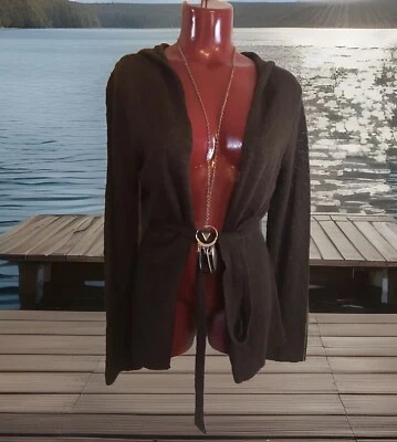 Cárdigan Suéter Carole Little Para Mujer Marrón Abierto Con Capucha Corbata Cintura -Talla L Grande Foto 1 de 4