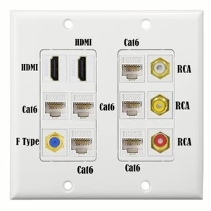 12-Ports Ethernet Wall Plate 2 HDMI 5 RJ45 Cat6 Keystone Jack 3 RCA FacePlate - Picture 1 of 5