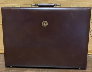 Vintage Korchmar Brown Hard Leather Briefcase Lions Club International - Picture 1 of 10