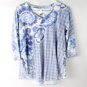 Blusa Floral Azul Y Blanca De Manga 3/4 Para Mujer XS - Imagen 1 de 5