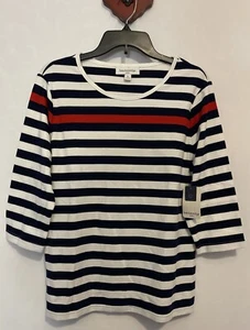 Breckenridge Women’s Petite Large Striped Red White Blue Tunic Blouse NWT! A6187 - Picture 1 of 8