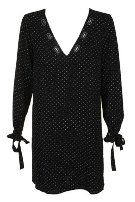 Michael Michael Kors Black White Tie-Sleeve Embellished Lace-Up Shift Dress S - Изображение 1 из 3