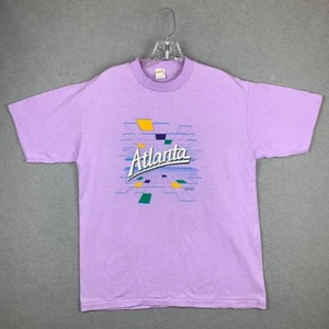 Vintage 80's Atlanta Graphic Destination T-Shirt Single Stitch Purple Men's XL - Picture 1 of 8