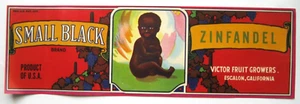 Vintage 1960's SMALL BLACK ZINFANDEL LABEL Victor Fruit Growers Escalon Calif. - Picture 1 of 4