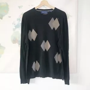 Suéter Alan River Negro Argyle Talla Grande L Seda Algodón Cuello Redondo Para Hombre’s - Imagen 1 de 8