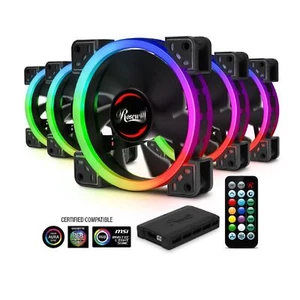 Juego de concentradores de ventilador RGB direccionables de doble anillo Rosewill 120 mm, (paquete de 5) y concentradores de ventilador de 8 puertos - Imagen 1 de 8