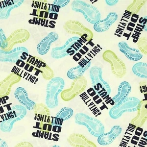Take a Stand Stamp Out Bullying Toss Mint Green 100% Cotton Fabric by The Yard - Picture 1 of 1