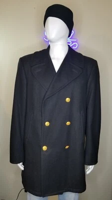 Chaquetón PESADO Para Hombre Vintage 100% Lana Marina de los Estados Unidos Alistado Dorado Águila Botones 42L Foto 1 de 4