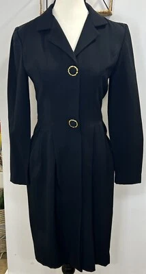 Vestido TALLA 4 PEQUEÑO JOAN LESLIE PARA TALBOTS AÑOS 90 Y2K cintura camisa negro 100% lana Foto 1 de 4