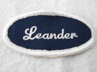LEANDER USED EMBROIDERED  SEW ON NAME PATCH TAGS OVAL WHITE ON BLACK