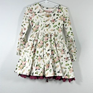 Chuky Plum Dress Kids 4T Floral Tiered Bloomcore Prairie Cottagecore - Picture 1 of 6
