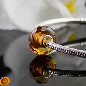 Faceted Cognac Baltic Amber Sterling Silver Gemstone Charm Fits Pandora Bracelet - Foto 1 di 5