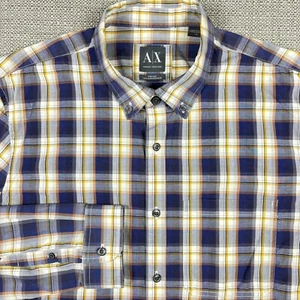 Armani Exchange Men's Shirt L Long Sleeve Fitted Casual Plaid Blue White A/X - Picture 1 of 13
