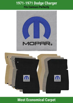 Lloyd Velourtex Front Row Carpet Mats for 1971 Dodge Charger w/Blue M-Mopar Logo - Image 1 of 4