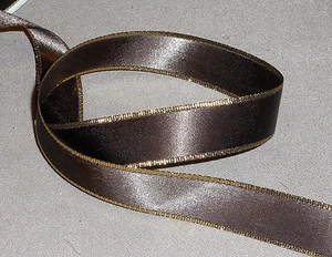 10 Yds. DOUBLE FACE BROWN with GOLD EDGE SATIN RIBBON  5/8" W - Picture 1 of 1