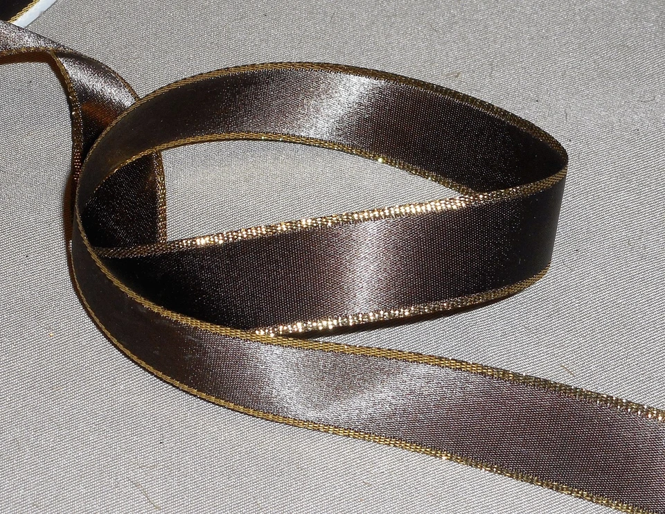 10 Yds. DOUBLE FACE BROWN with GOLD EDGE SATIN RIBBON  5/8" W - Image 1 of 1
