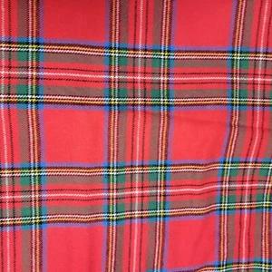 Tartan Jersey Cotton Fabric SOFT STRETCH Red Green Plaid Remnant 44x73" - Picture 1 of 3
