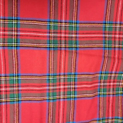 Tartan Jersey Cotton Fabric SOFT STRETCH Red Green Plaid Remnant 44x73" - Image 1 of 3