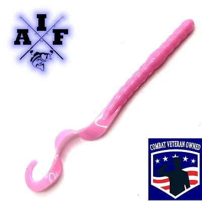 ALL IN FISHING LURES 12ct 7” Bubble Gum Ribbon tail Fishing Worm Bass Fishing