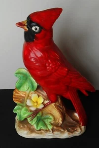 Vintage cardinal ceramic figurine 6 1/2 inch tall on limb with flower - Picture 1 of 11