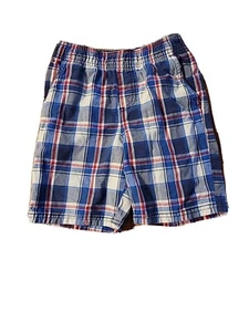 Faded Glory Size 4 Blue Red White Plaid Boys Cotton Shorts Elastic Waist Pockets - Picture 1 of 7