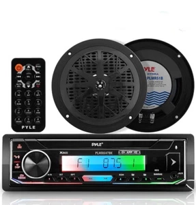Pyle Bluetooth Marino Receptor Estéreo y Kit de Altavoces 300W Único DIN Barco LCD Nuevo - Imagen 1 de 6