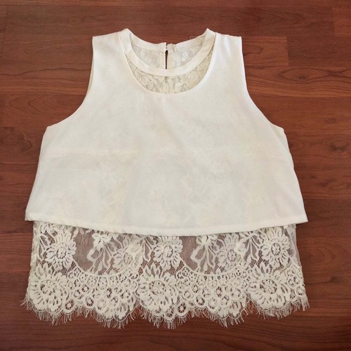 OFF WHITE Camicetta donna Sophie Rue avorio bianco sporco senza maniche in pizzo S