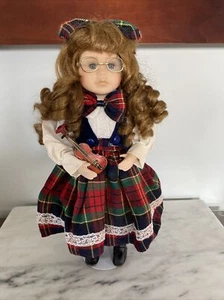 Vintage Artmark Porcelain Doll Brown Hair Blue Eyes Stand Violin 16” - Picture 1 of 11