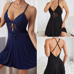Women Soft Sleepwear Short Pajamas Nightgown Sleeveless Sleep Dress Nightshirt - Picture 1 of 23