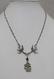 AEO American Eagle Outfitters Silver Tone BELLS & DOVES Blue Crystals Necklace - Picture 1 of 12