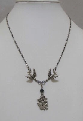 AEO American Eagle Outfitters 银色 BELLS & DOVES 蓝色水晶项链 — 第 1/4 张图片