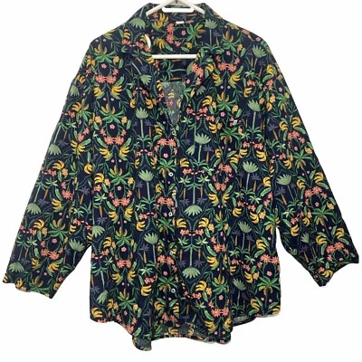 Top con botones estampado floral palmera plátano tropical azul marino antiguo para mujer XXL Foto 1 de 4