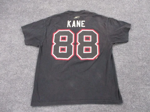 Chicago Black Hawks Shirt Adult XL Black Logo Reebok 88 Kane Spell Out Mens Cover
