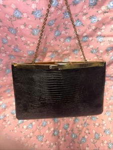 Cartera Etra CLUTCH Años 80 NEGRO GLAM CADENA DORADA CORREA PESTILLO DE COLECCIÓN valleycore - Imagen 1 de 7