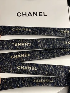2 Yards of Chanel LE Navy-Gold Holiday Gift Wrap Ribbon 100% New & Authentic - Picture 1 of 1