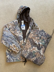 Vintage WALLS Water-Pruf Camo Full Zip Hooded Hunting Jacket & Pants Set Mens XL - Picture 1 of 10