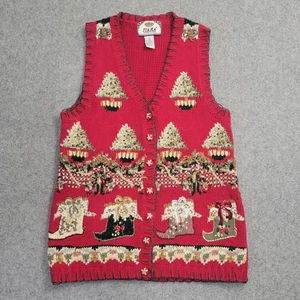 Vintage Tiara International Christmas Sweater Vest Women Small Red Trees Grandma - Picture 1 of 13