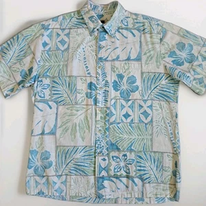 Camisa Hawaiana Tori Richard Para Hombre Mediana Azul Floral Tapa Kapa Estampado Surfer - Imagen 1 de 8
