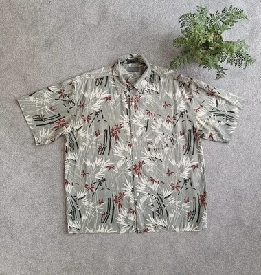 Van Heusen Vintage Men’s Washable Silk Cool Leaf Print Short Sleeve Shirt - L - Image 1 of 4