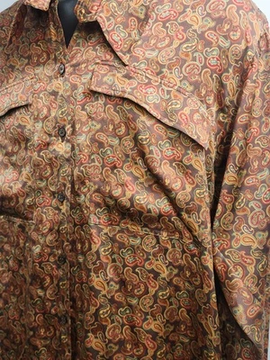 Vintage 70s Escada By SRB Earth Tone Paisley 100% Silk Disco Shirt Size 36 - Image 1 of 4