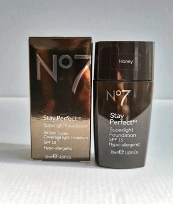 Boots No7 Stay Perfect Superlight Foundation HONEY 30ml New Boxed Rare FREE P&P  - Image 1 of 4