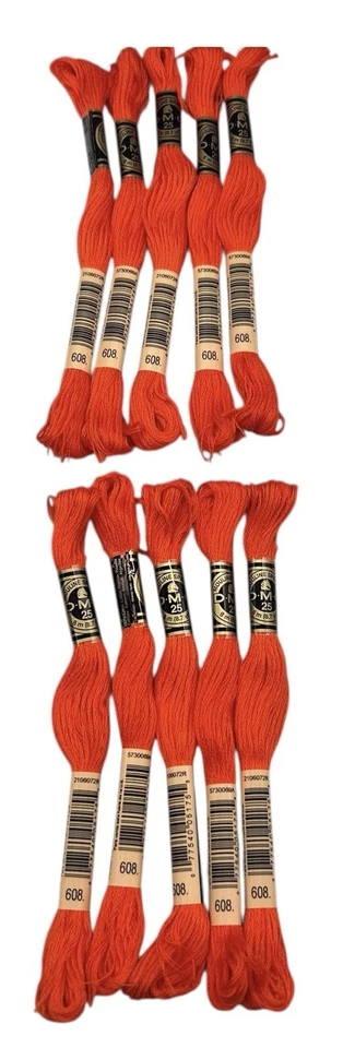 DMC Bright Orange 608 Cotton Floss Twelve Skeins 6 Strand Embroidery