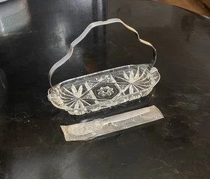 Vintage Anchor Hocking Star of David Butter Tray EAPC Detach Metal Handle &Knife - Picture 1 of 5