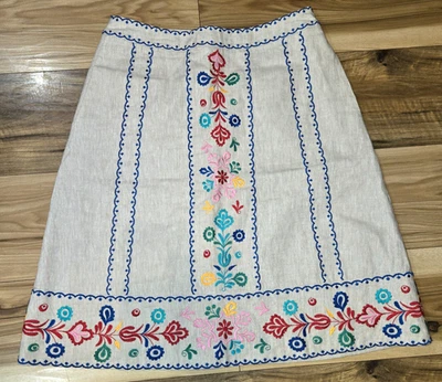 Falda bordada Boden Brooke para mujer tostada con mezcla de algodón lino talla múltiple 8P Foto 1 de 4