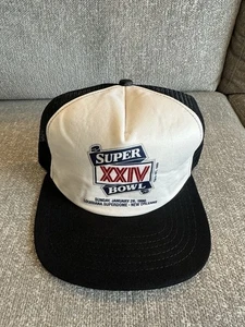 Vintage New Era Super Bowl XXIV Trucker Hat White Black New Orleans Made In USA - Picture 1 of 8