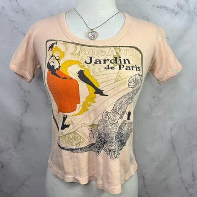 Camiseta bebé rosa vintage años 70 Art Nouveau Top Camisa Jane Avril Jardín de Paris RARA Foto 1 de 4