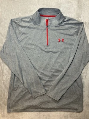 Pulôver masculino Under Armour Heat Gear L cinza vermelho 1/4 zíper ajuste solto manga longa - Imagem 1 de 4