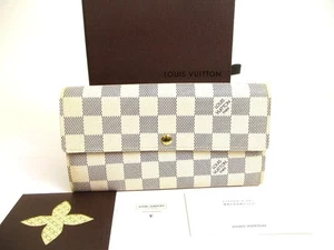 Echte Louis Vuitton Damier Azur weiß Leder Klapp Geldbörse Portemonnaie Sarah #a914 - Bild 1 von 12