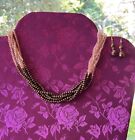 Set Of Beaded Necklace And Matching Earrings Bronze Beads