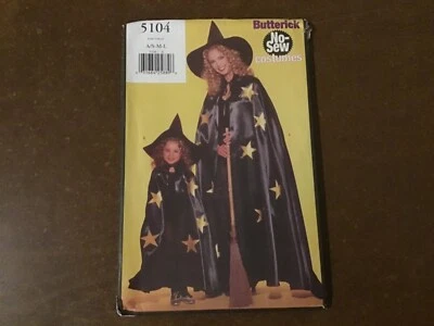 Butterick Sewing Costume Pattern 5104 ~ Witch Cape Hat ~ Child / Adult ~ No Sew - Image 1 of 4